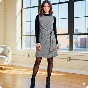 APRICOT Black and White Houndstooth Dress